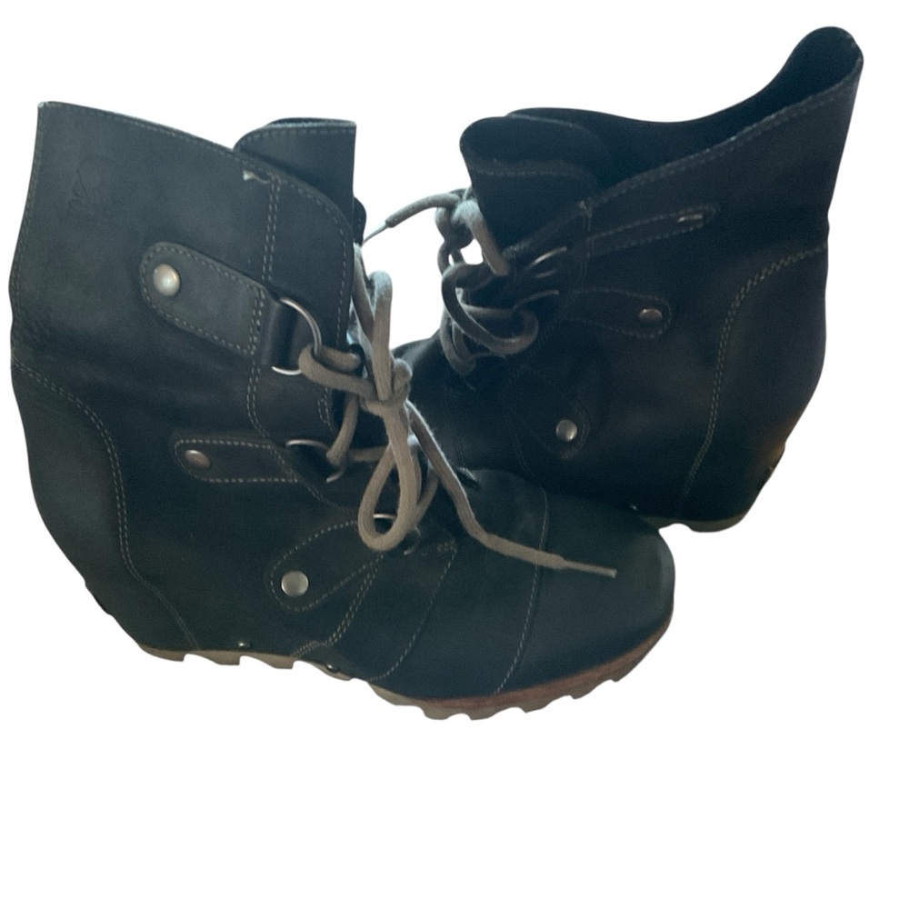 Sorel Women's Black Joan Of Artic Wedge Lace Up Ankle Boots Size 7 - Picture 5 of 11